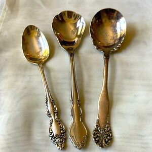 Lot of 3 vintage silver plate & stainless steel tea spoon sugar serving spoon